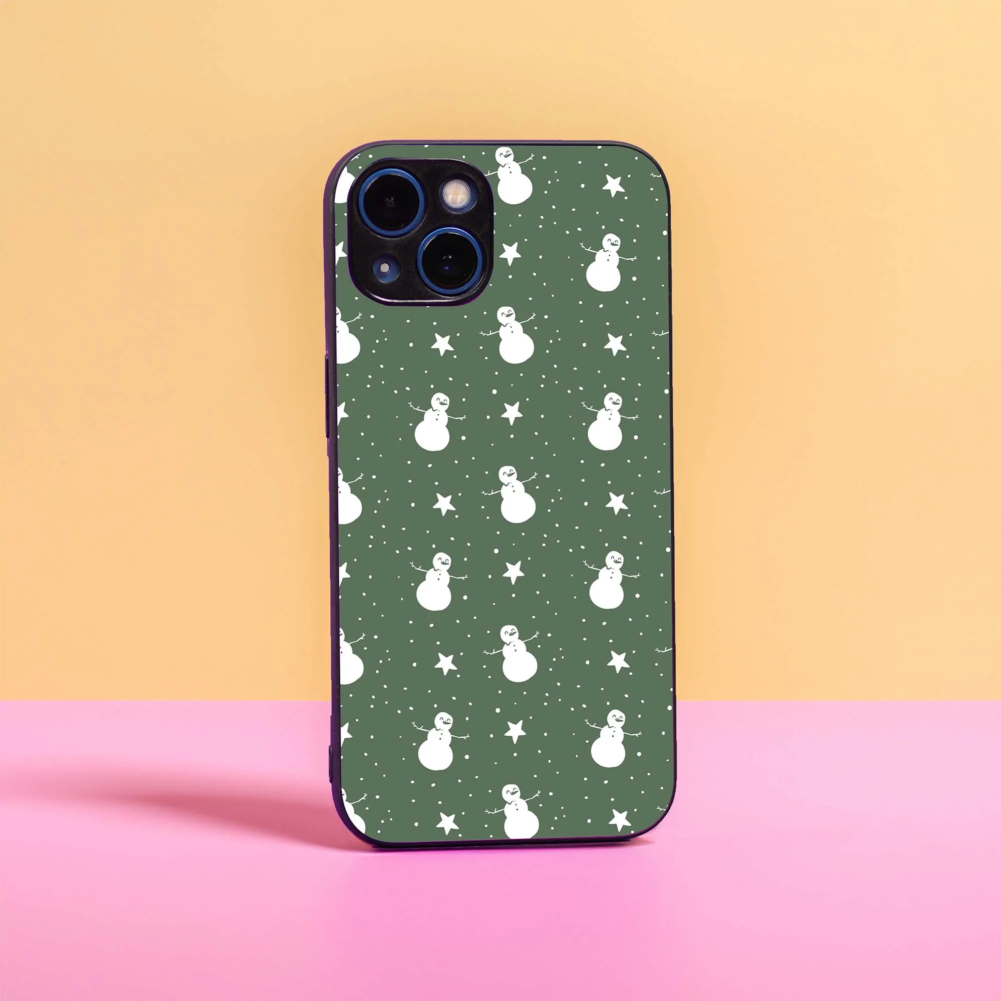 Snowman pattern glass case